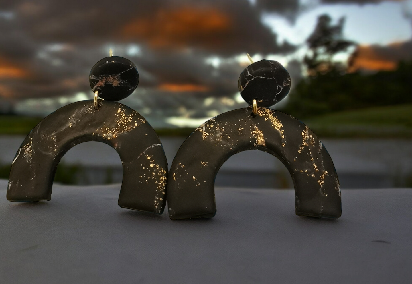 Polymer clay black marble earring