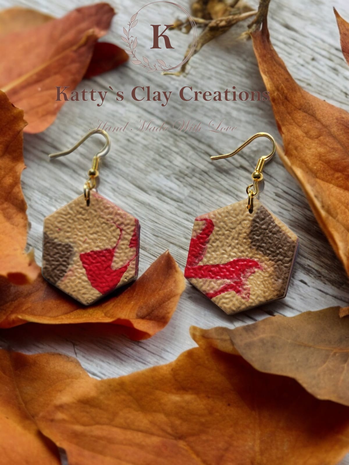 hexagon earring shape with printed colours