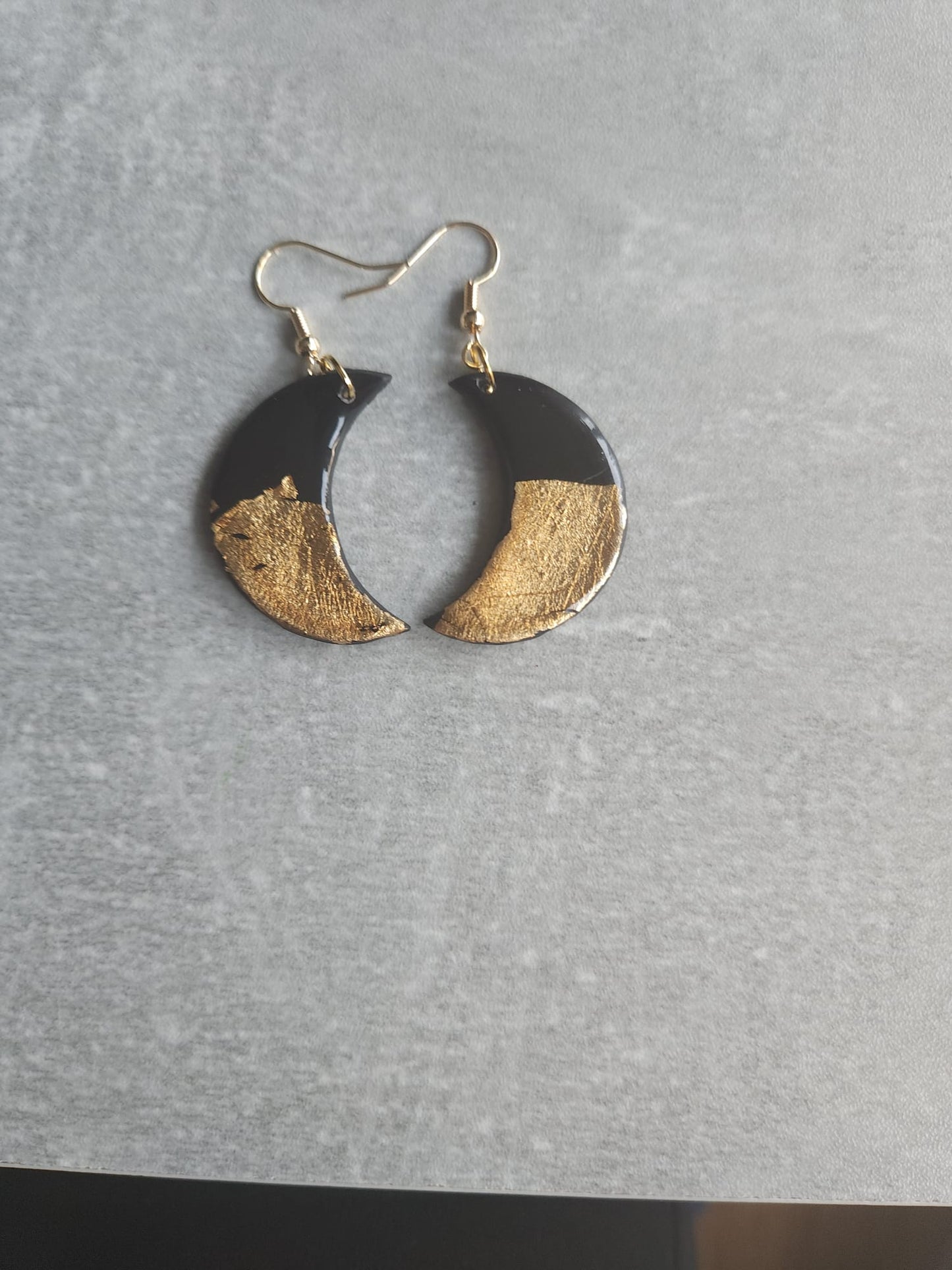 Black and Gold Crescent Moon Earrings