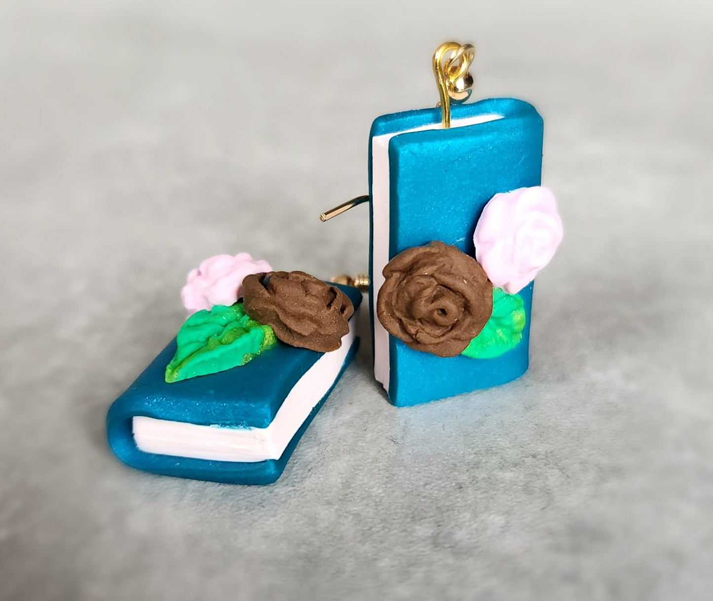 Book Earrings with Floral Rose Details