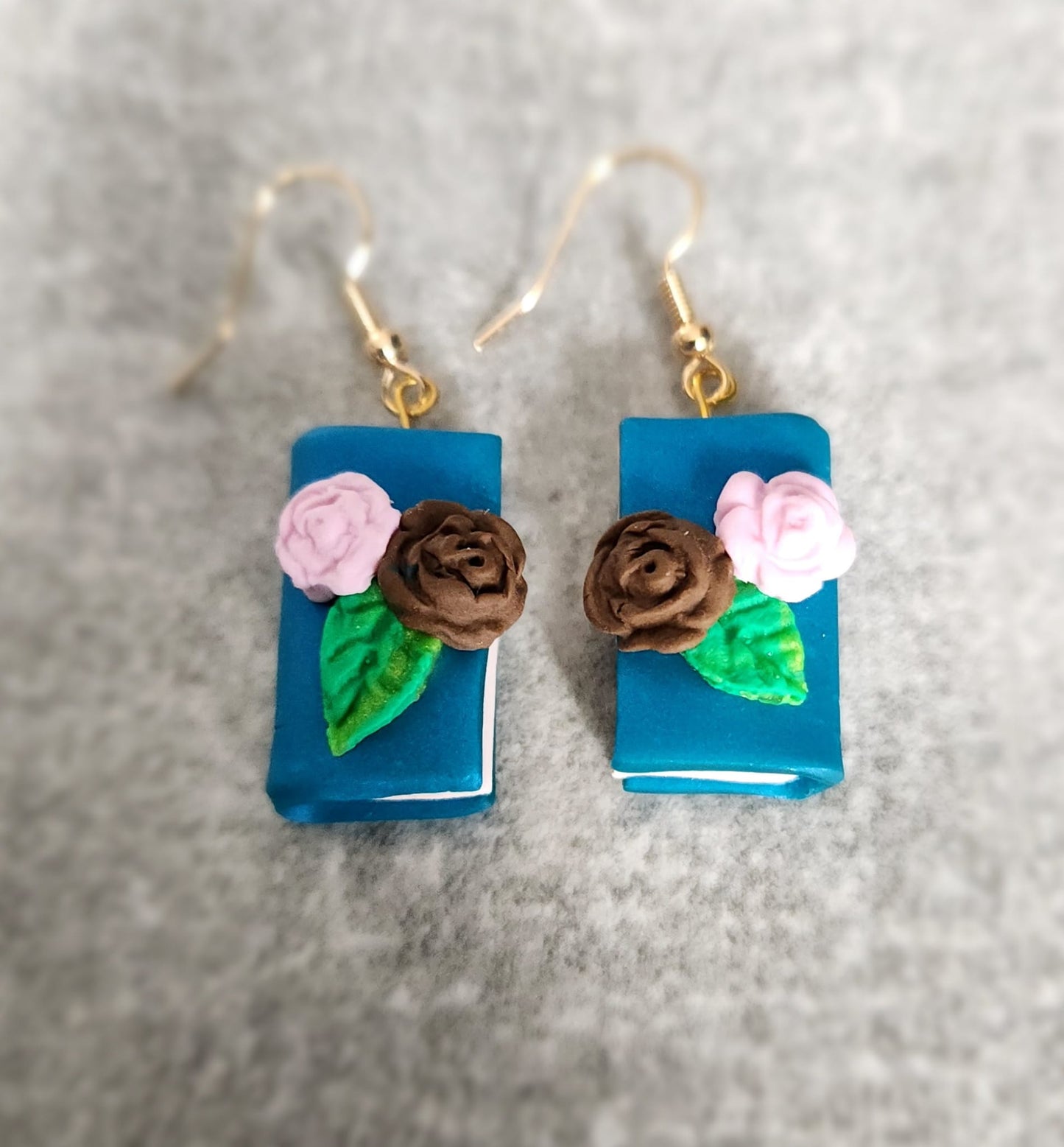 Book Earrings with Floral Rose Details