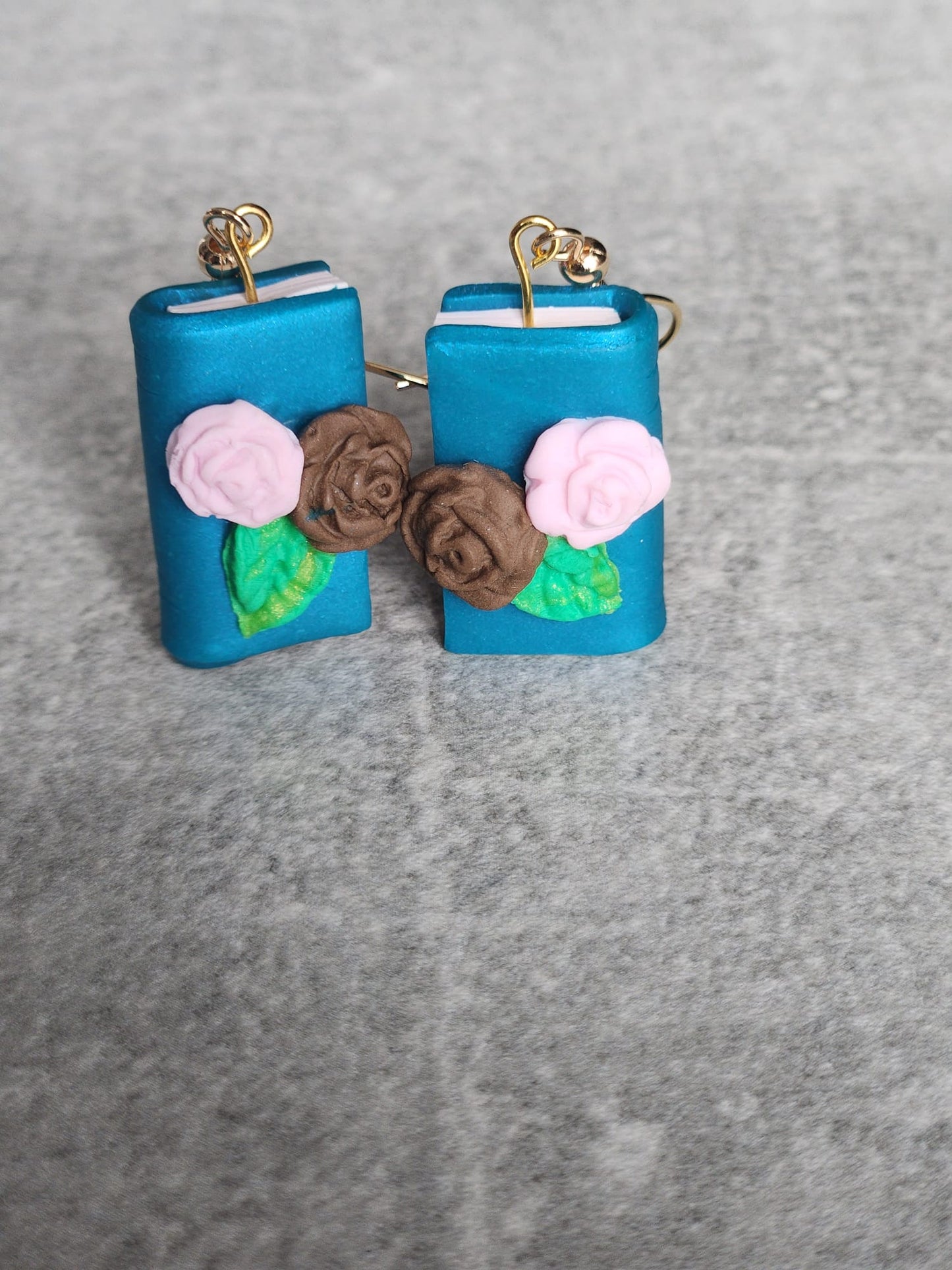 Book Earrings with Floral Rose Details