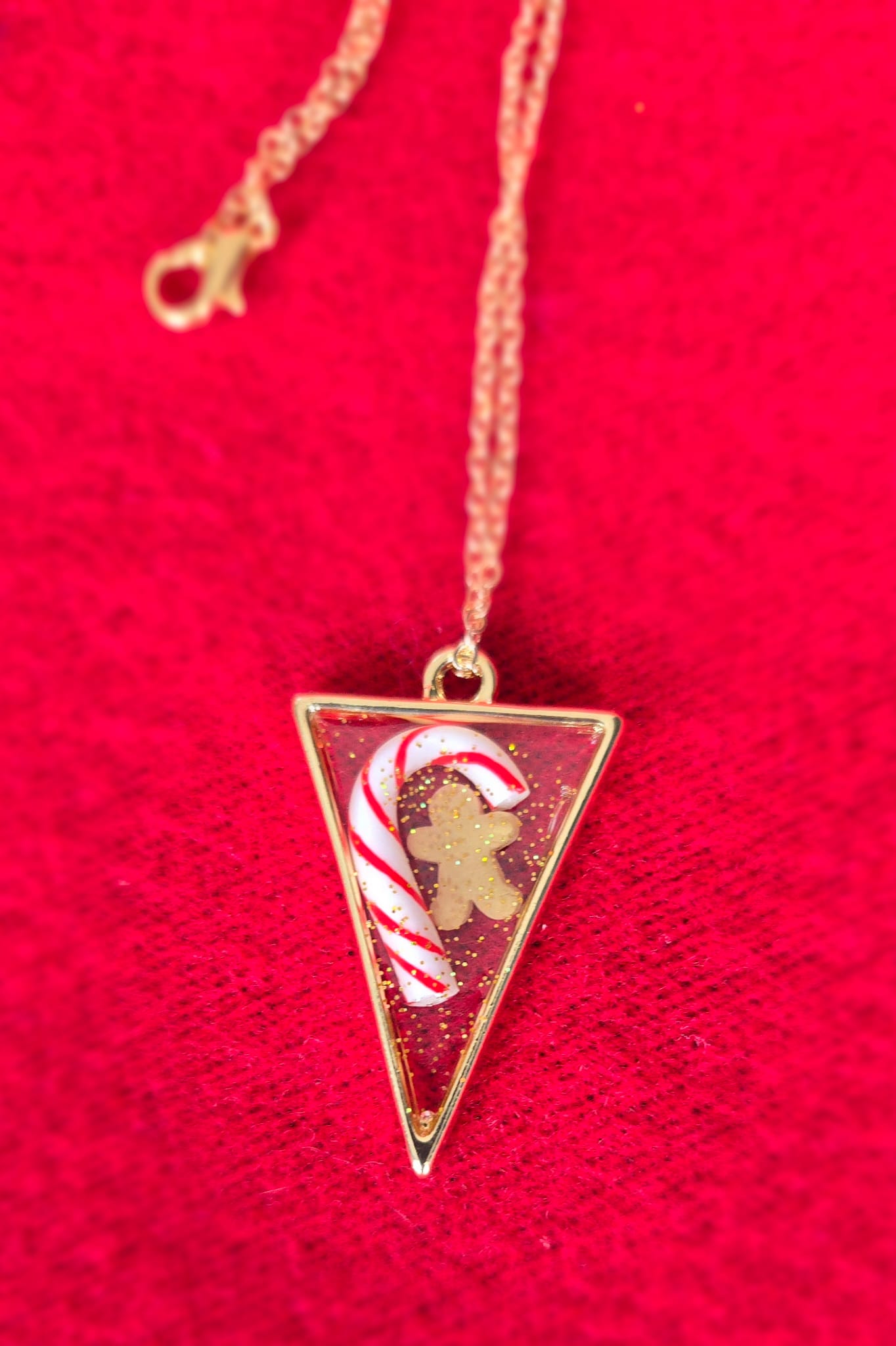 Festive Resin Necklace with Candy Cane and Gingerbread Charm