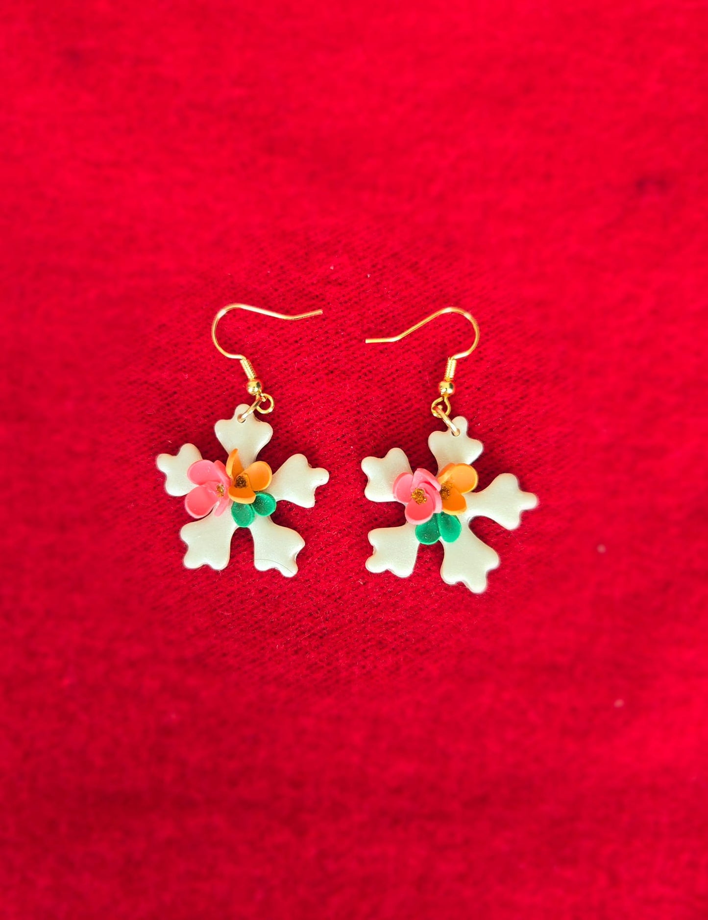 Floral-Themed Polymer Clay Snowflake Earrings