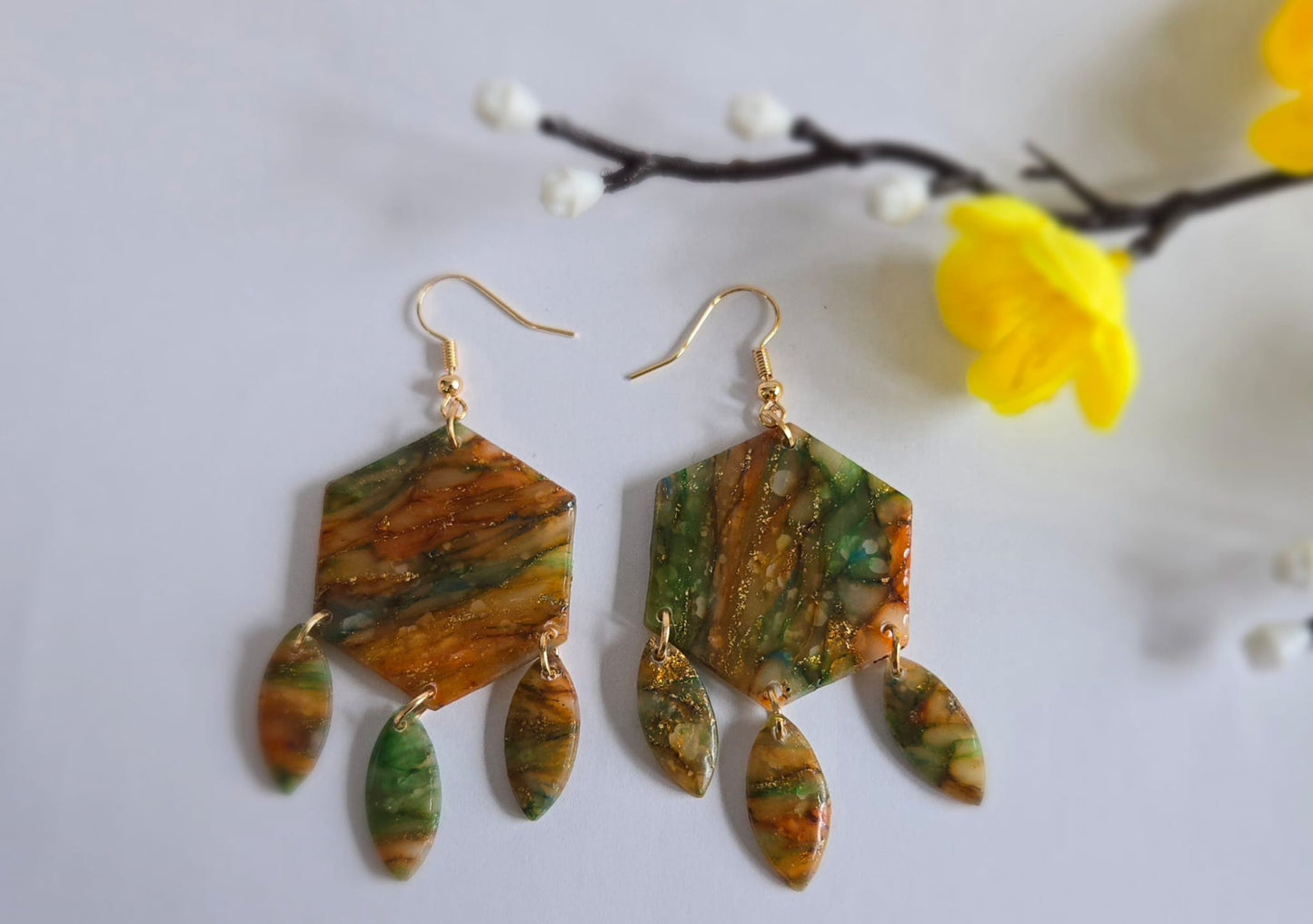 Earthy Elegance Resin-Coated Polymer Clay Earrings