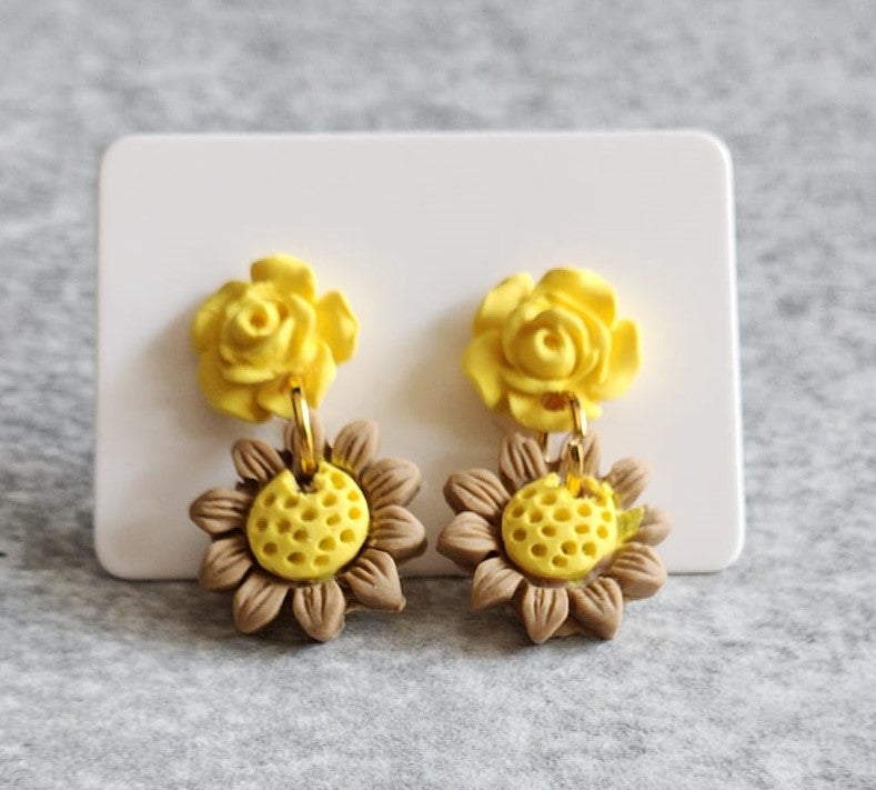 Yellow Flower Earrings with Sunflowers