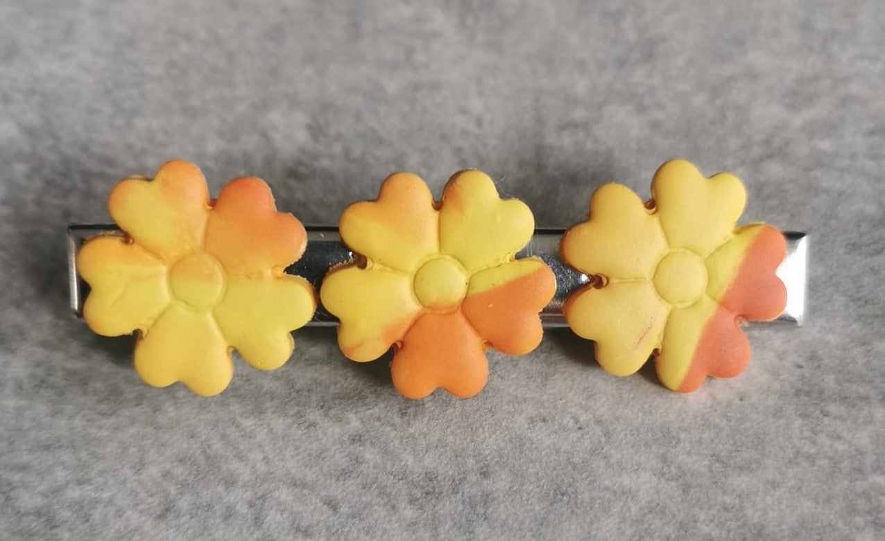 Hairclip with Three Yellow and Orange Flowers